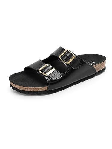 VITAFORM Hautschonend gegerbte Pantolette Damen Schwarz - Made in Germany - Sandalen Sommer aus nachhaltig gegerbtem Leder - Auch als Hausschuh geeignet im Sale